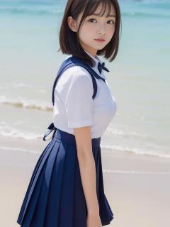 [x][Pcolle] ビーチのかわいい制服美少女【AI写真集107枚】 - SupSkirt.com