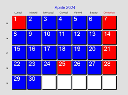 Calendario Aprile 2024 - Con festività e fasi lunari